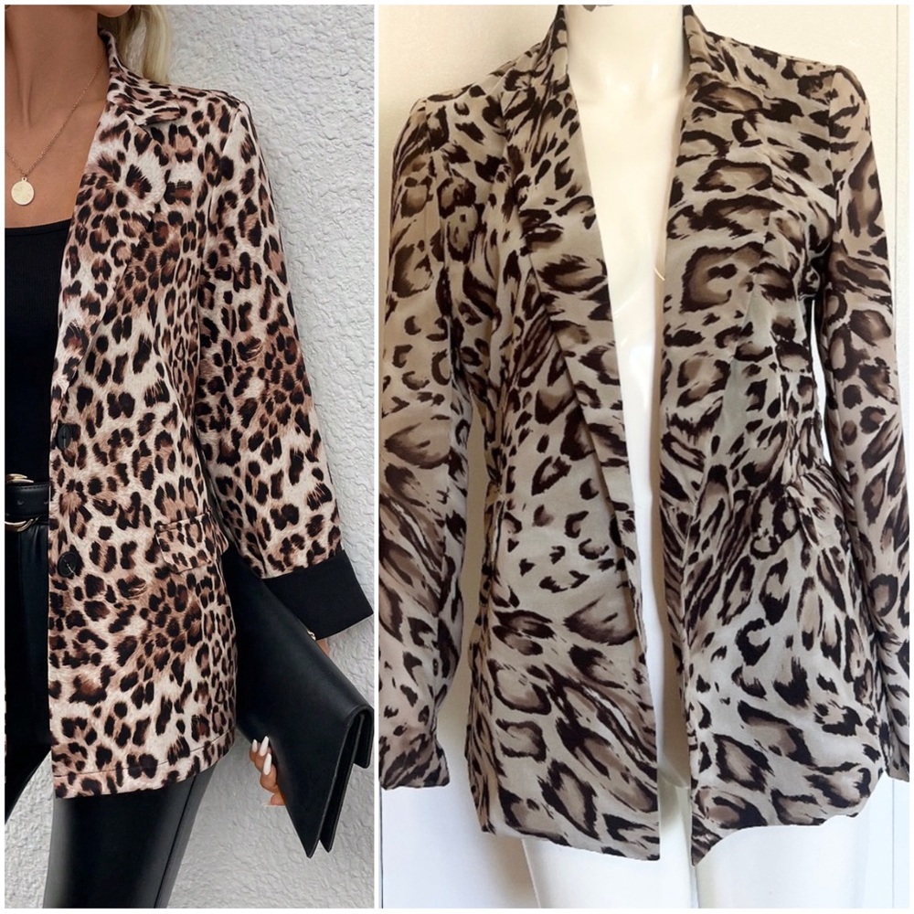 Lovers + Friends Cheetah Print Lined Single Button Blazer Size Medium